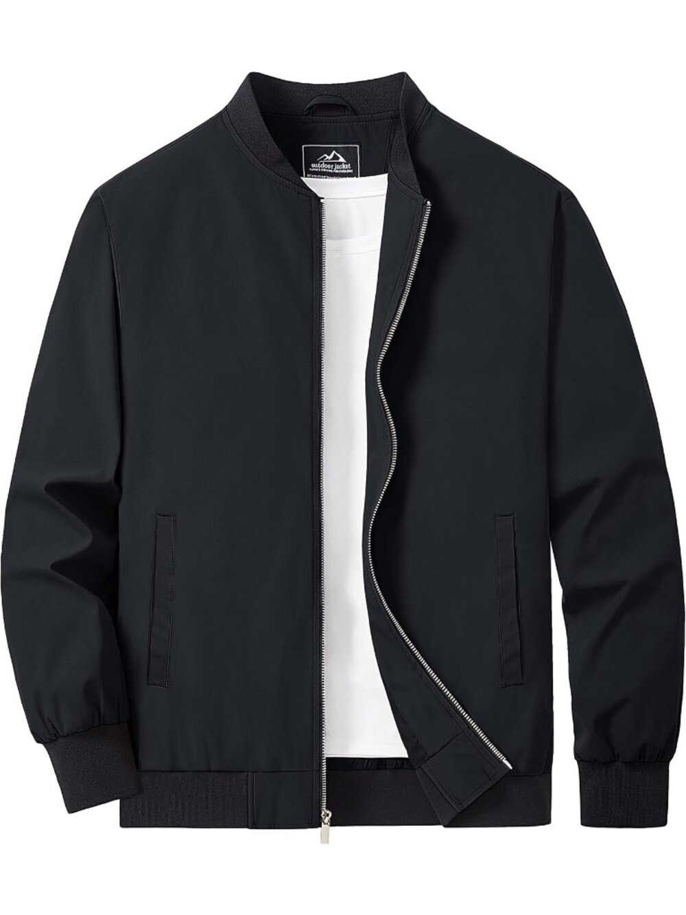 Men’s Black Lightweight Bomber Jacket Zip Up Casual Everyday Coat
